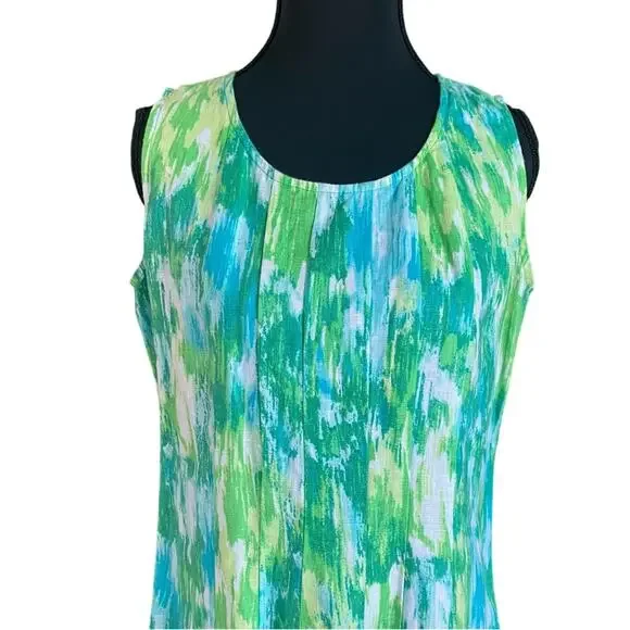 Vintage Choices 100% Linen Sleeveless Green and Blue Maxi Dress small - Picture 3 of 15